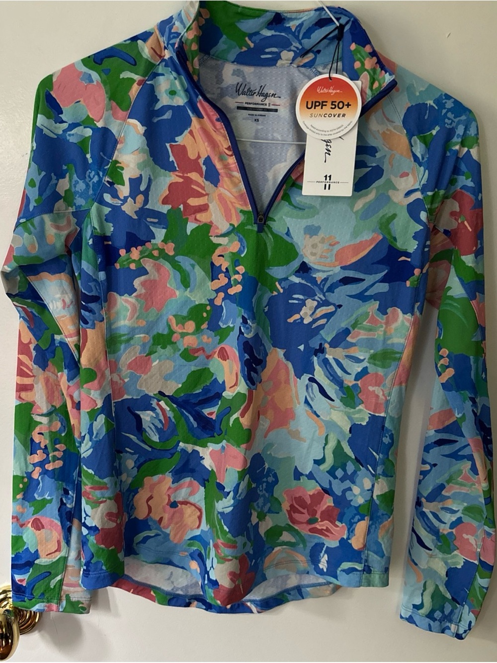 Walter Hagen Blue Multi Floral UPF Suncover Zip Top